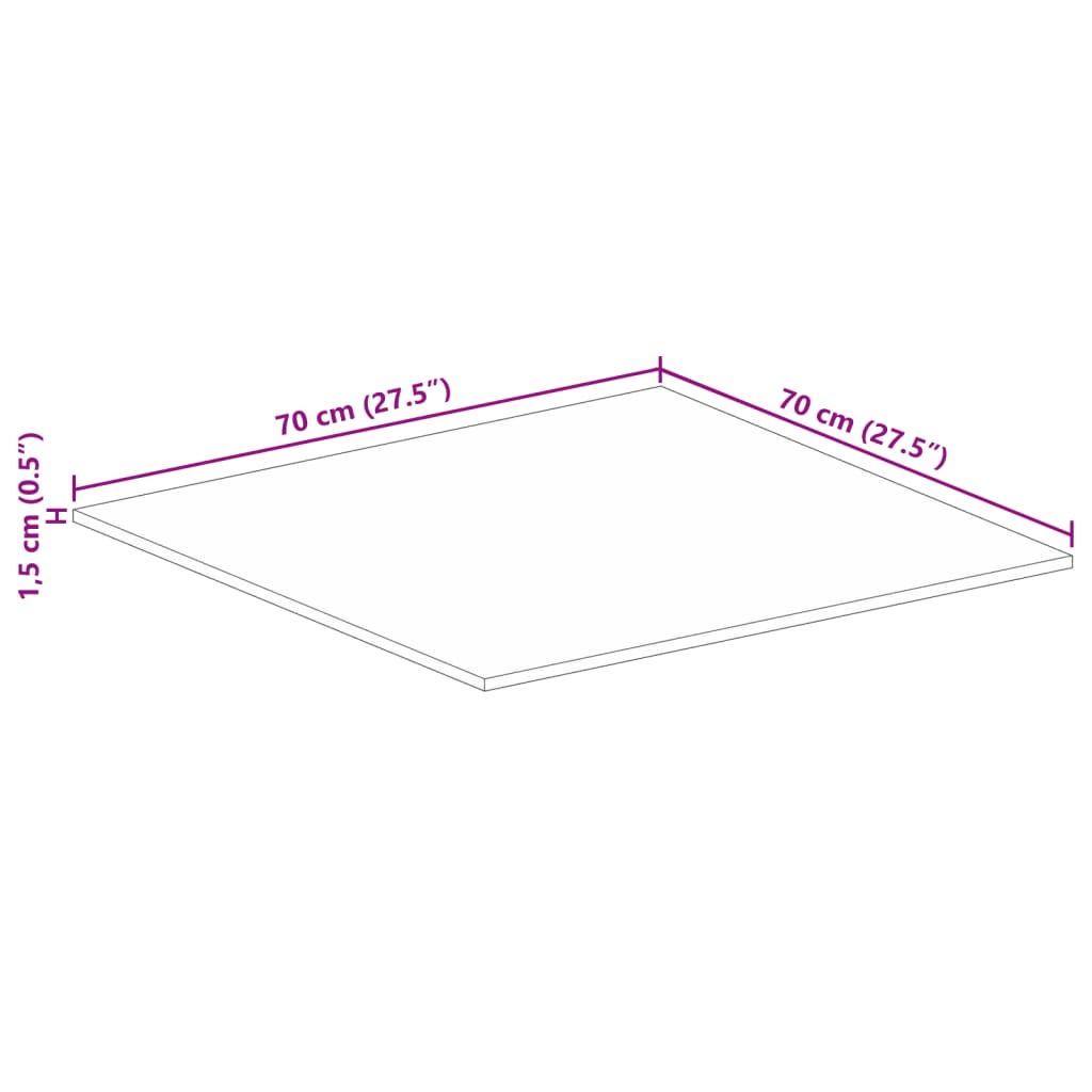 Tampo de mesa quadrado 70x70x1,5 cm madeira recuperada maciça