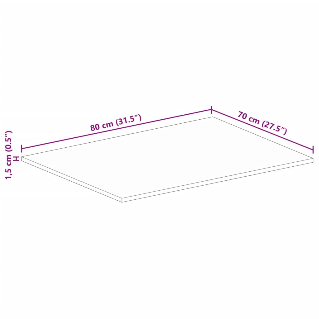 Tampo de mesa retangular 80x70x1,5 cm madeira recuperada maciça