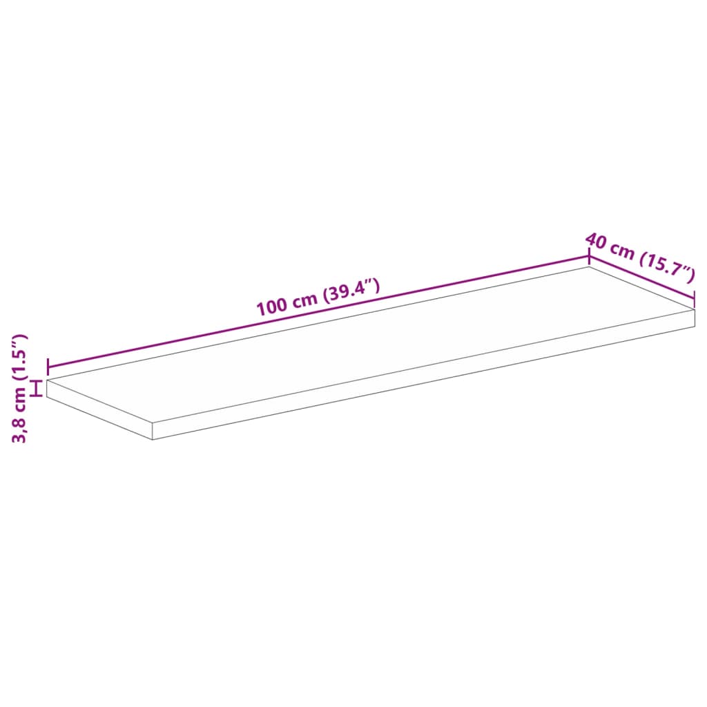 Tampo de mesa retangular 100x40x3,8cm madeira recuperada maciça