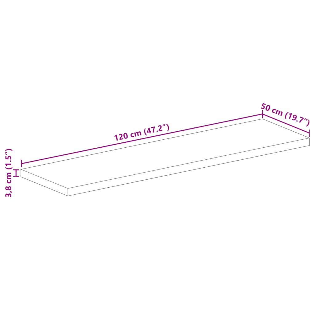 Tampo de mesa retangular 120x50x3,8cm madeira recuperada maciça