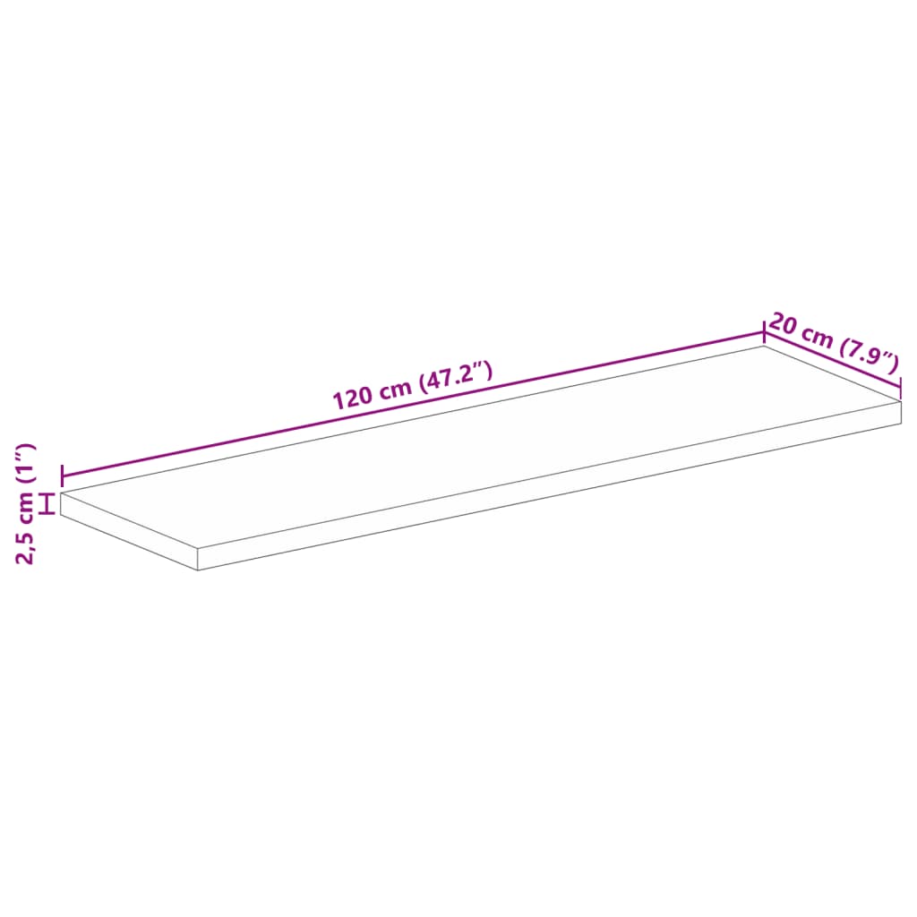 Tampo de mesa retangular 120x20x2,5cm madeira recuperada maciça