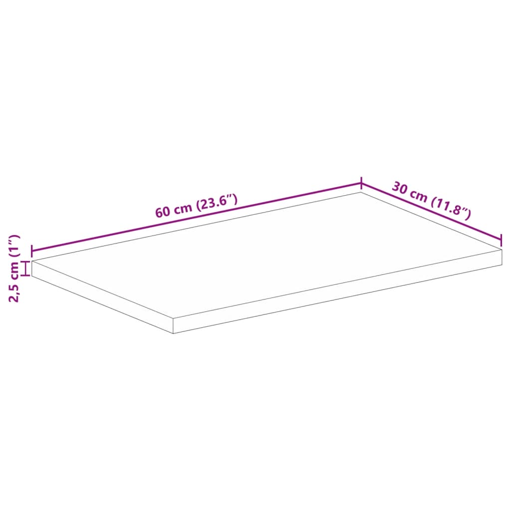 Tampo de mesa retangular 60x30x2,5 cm madeira recuperada maciça