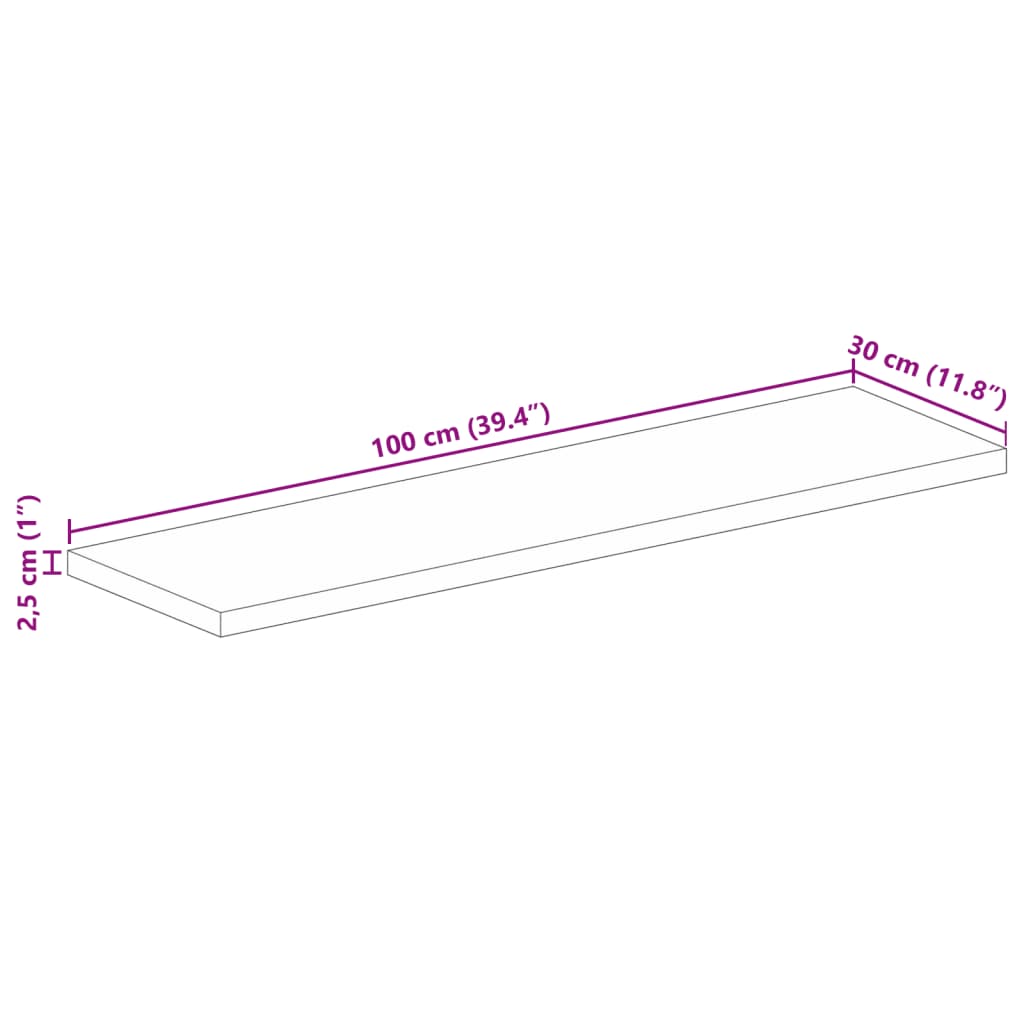 Tampo de mesa retangular 100x30x2,5cm madeira recuperada maciça