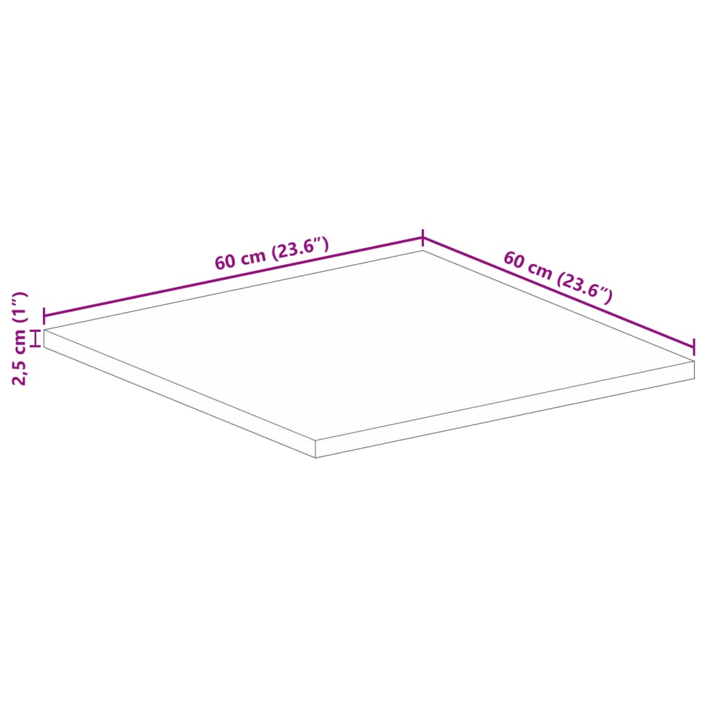 Tampo de mesa quadrado 60x60x2,5 cm madeira recuperada maciça