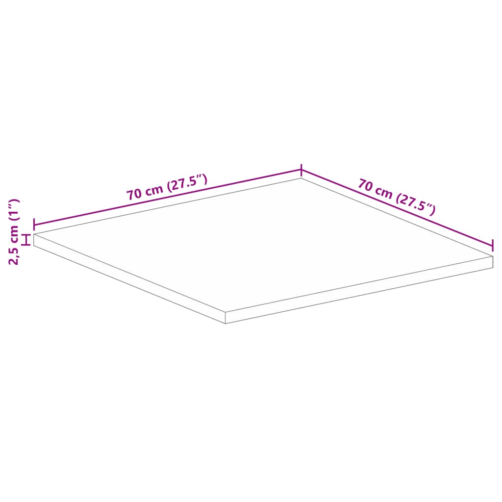 Tampo de mesa quadrado 70x70x2,5 cm madeira recuperada maciça