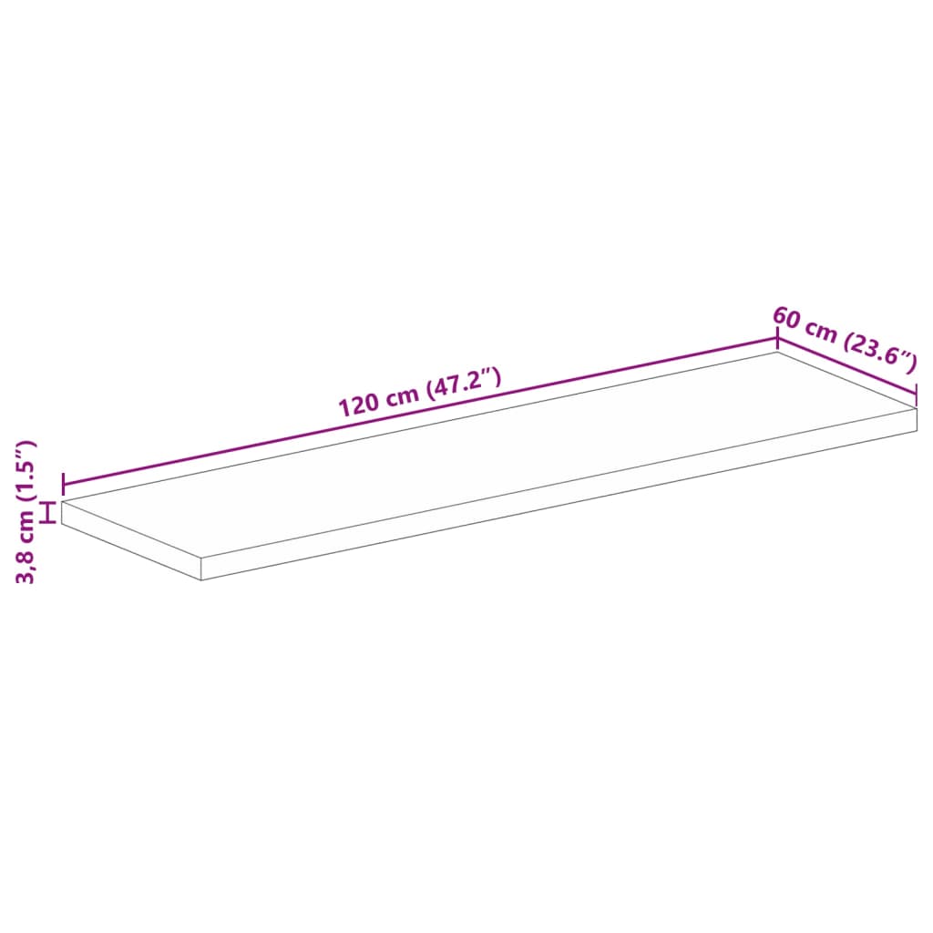 Tampo de mesa retangular 120x60x3,8cm madeira recuperada maciça