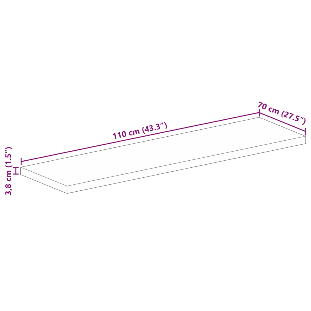 Tampo de mesa retangular 110x70x3,8cm madeira recuperada maciça