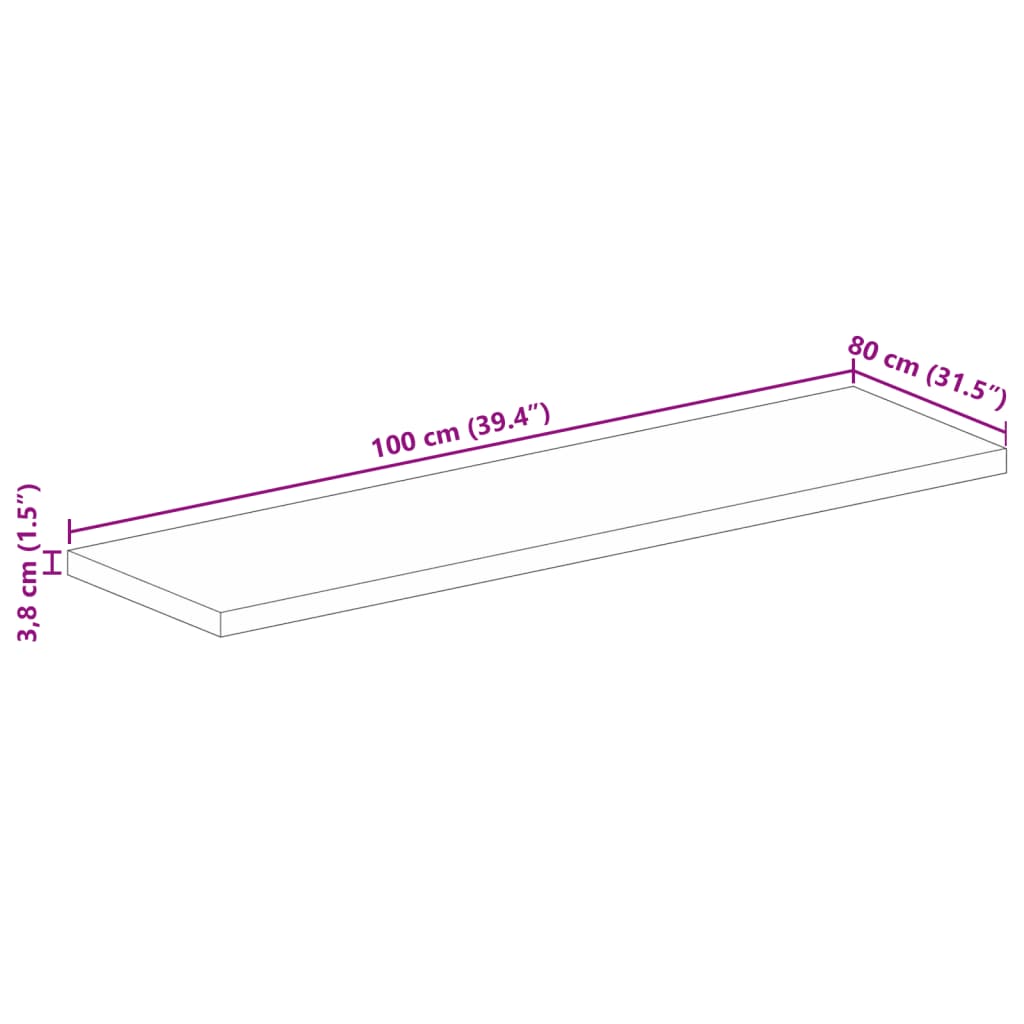 Tampo de mesa retangular 100x80x3,8cm madeira recuperada maciça