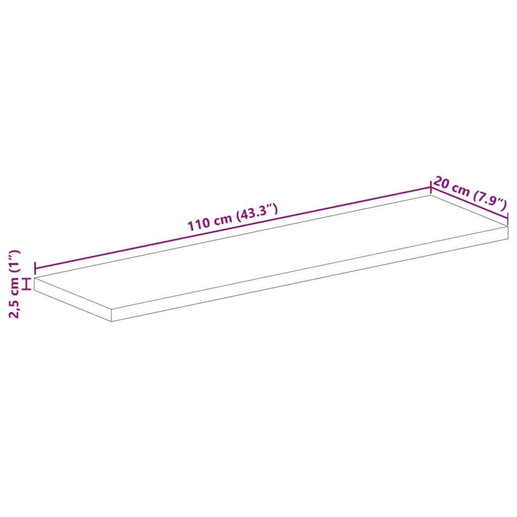 Tampo de mesa retangular 110x20x2,5 cm mangueira áspera maciça