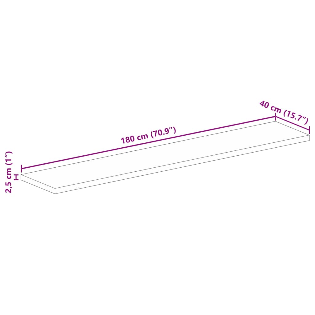 Tampo de mesa retangular 180x40x2,5 cm mangueira áspera maciça