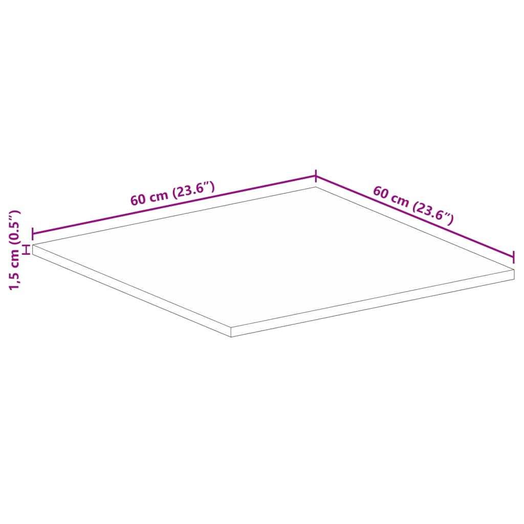 Tampo de mesa quadrado 60x60x2,5 cm mangueira áspera maciça