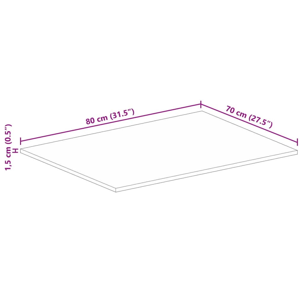 Tampo de mesa retangular 80x70x1,5 cm mangueira áspera maciça