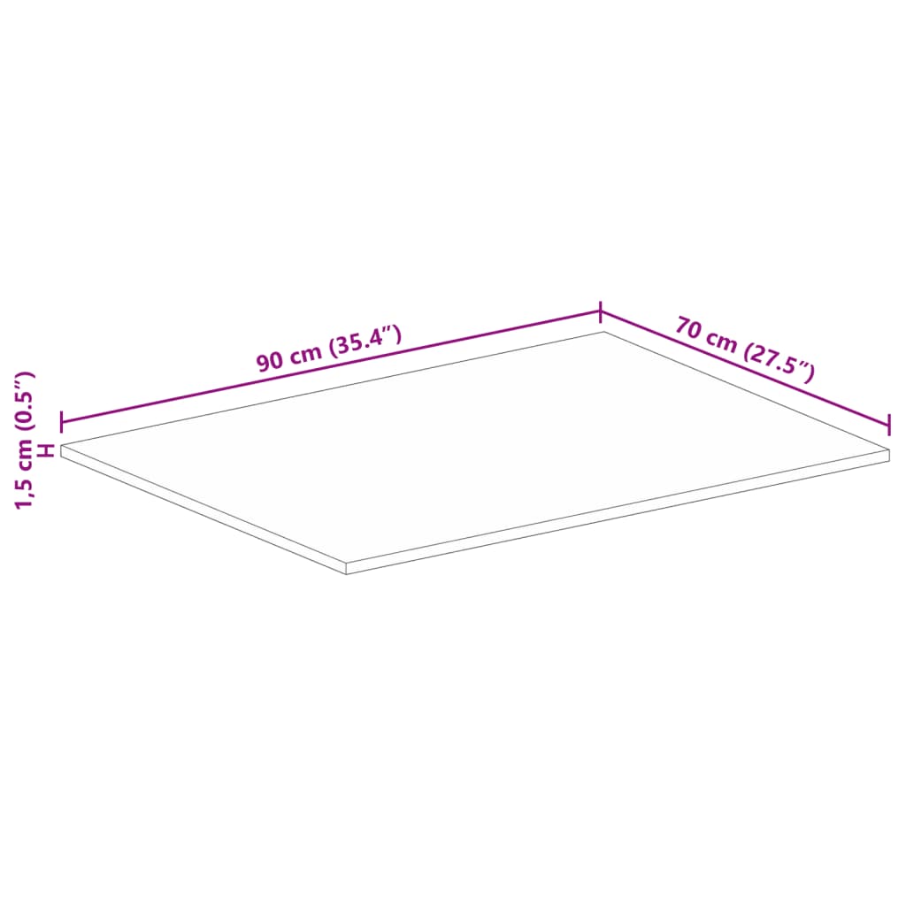 Tampo de mesa retangular 90x70x1,5 cm mangueira áspera maciça