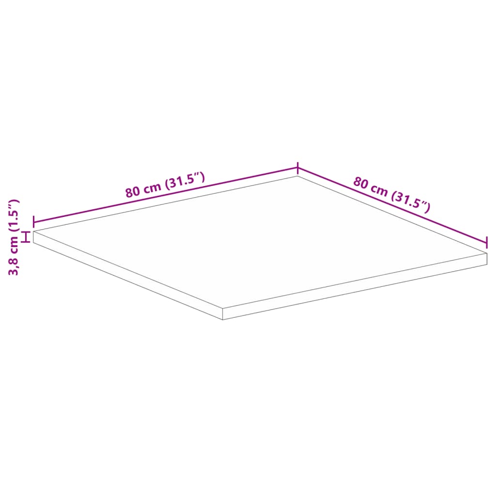 Tampo de mesa quadrado 80x80x3,8 cm mangueira áspera maciça