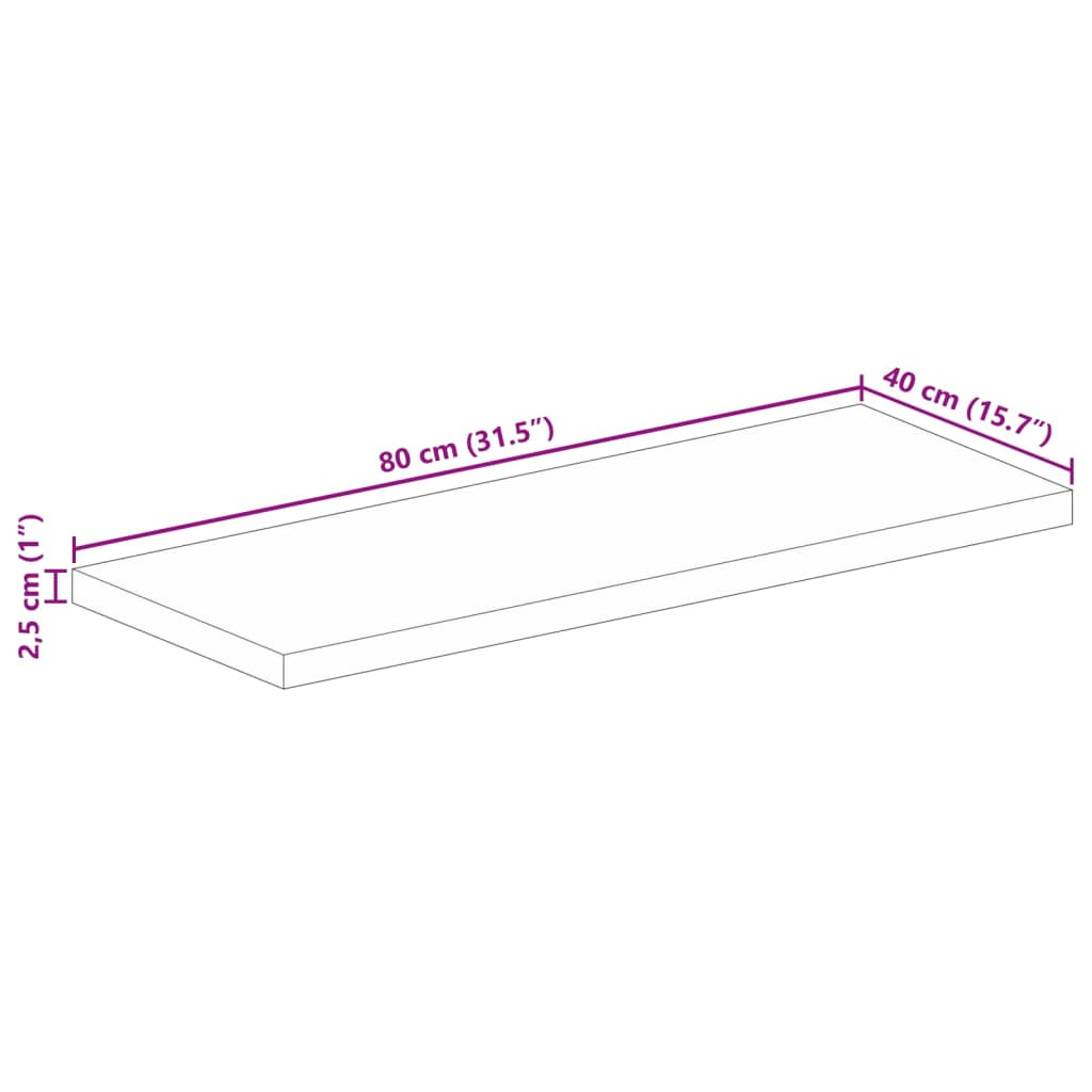 Tampo de mesa retangular 80x40x2,5 cm mangueira maciça