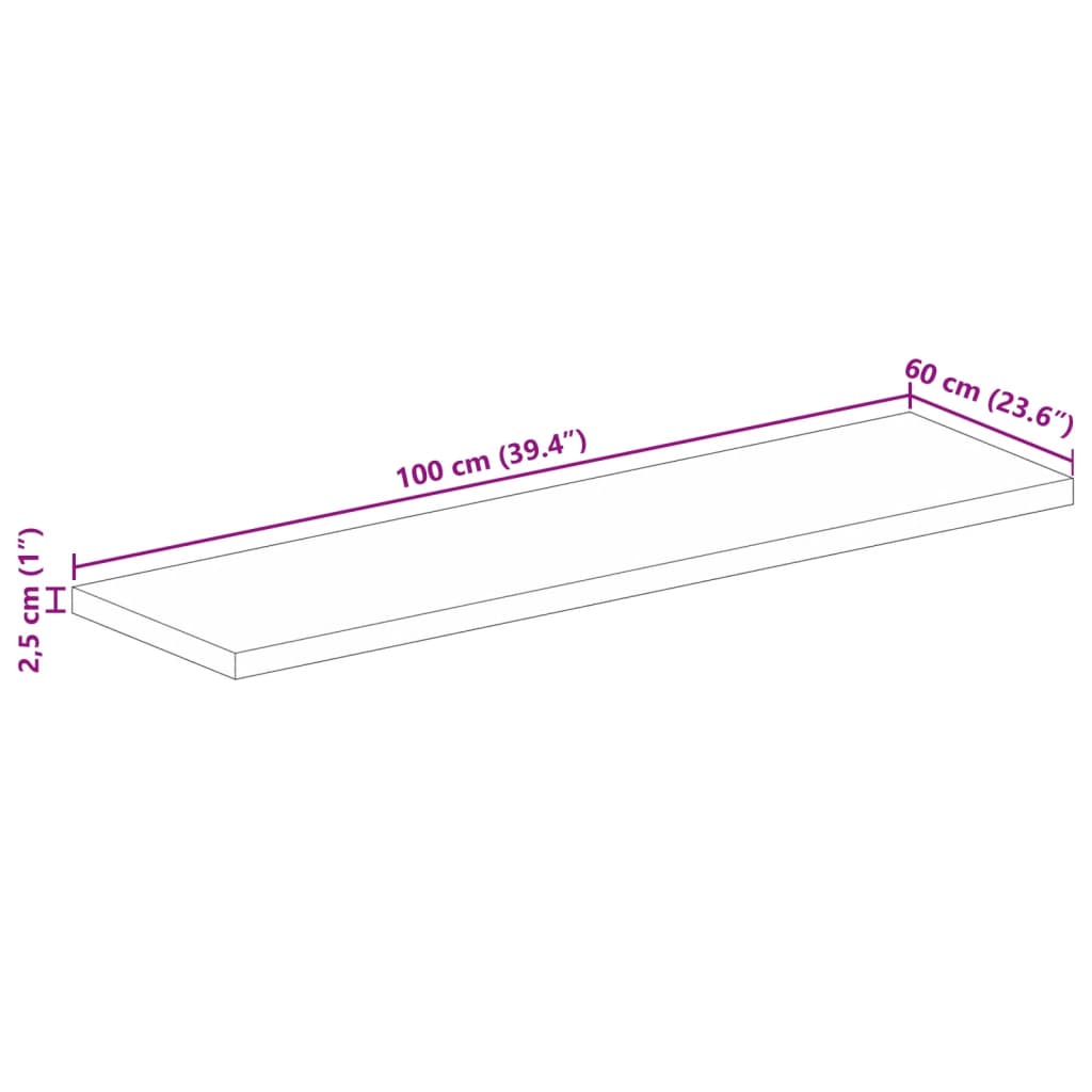 Tampo de mesa retangular 100x60x2,5 cm mangueira maciça