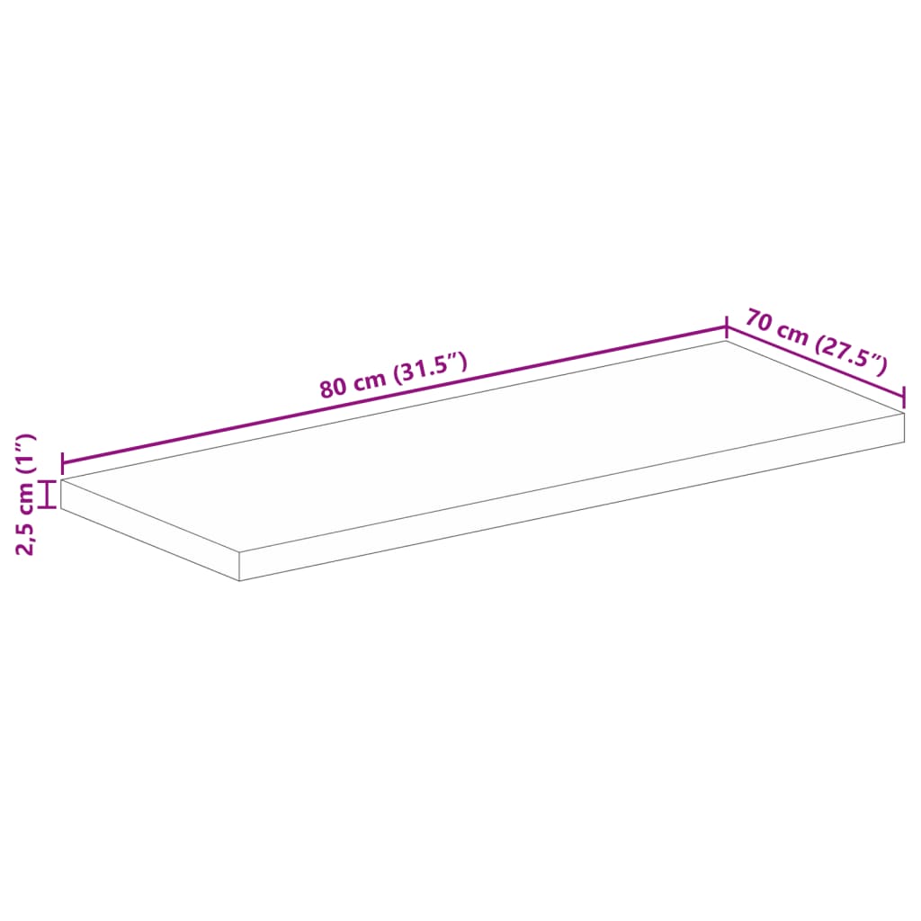 Tampo de mesa retangular 80x70x2,5 cm mangueira maciça