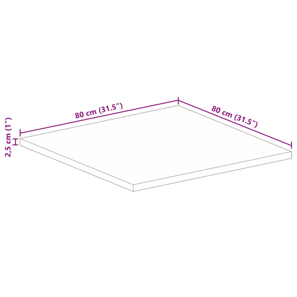 Tampo de mesa quadrado 80x80x2,5 cm mangueira maciça