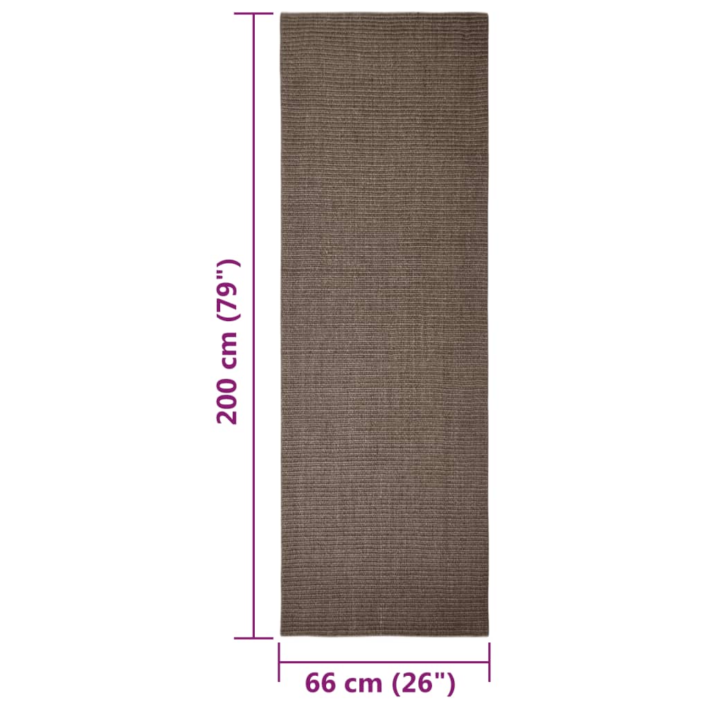 Tapete de sisal para poste arranhador 66x200 cm castanho