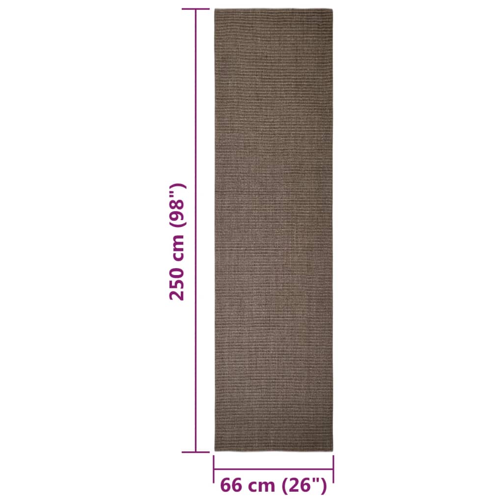 Tapete de sisal para poste arranhador 66x250 cm castanho