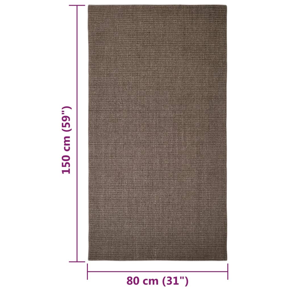 Tapete de sisal para poste arranhador 80x150 cm castanho