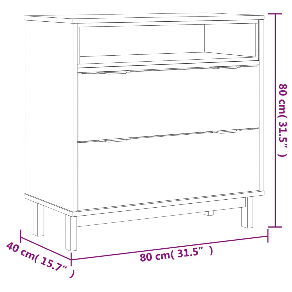 Cómoda com 2 Gavetas e Compartimento Aberto Flame de 80cm em Madeira de Pinho - Design Moderno