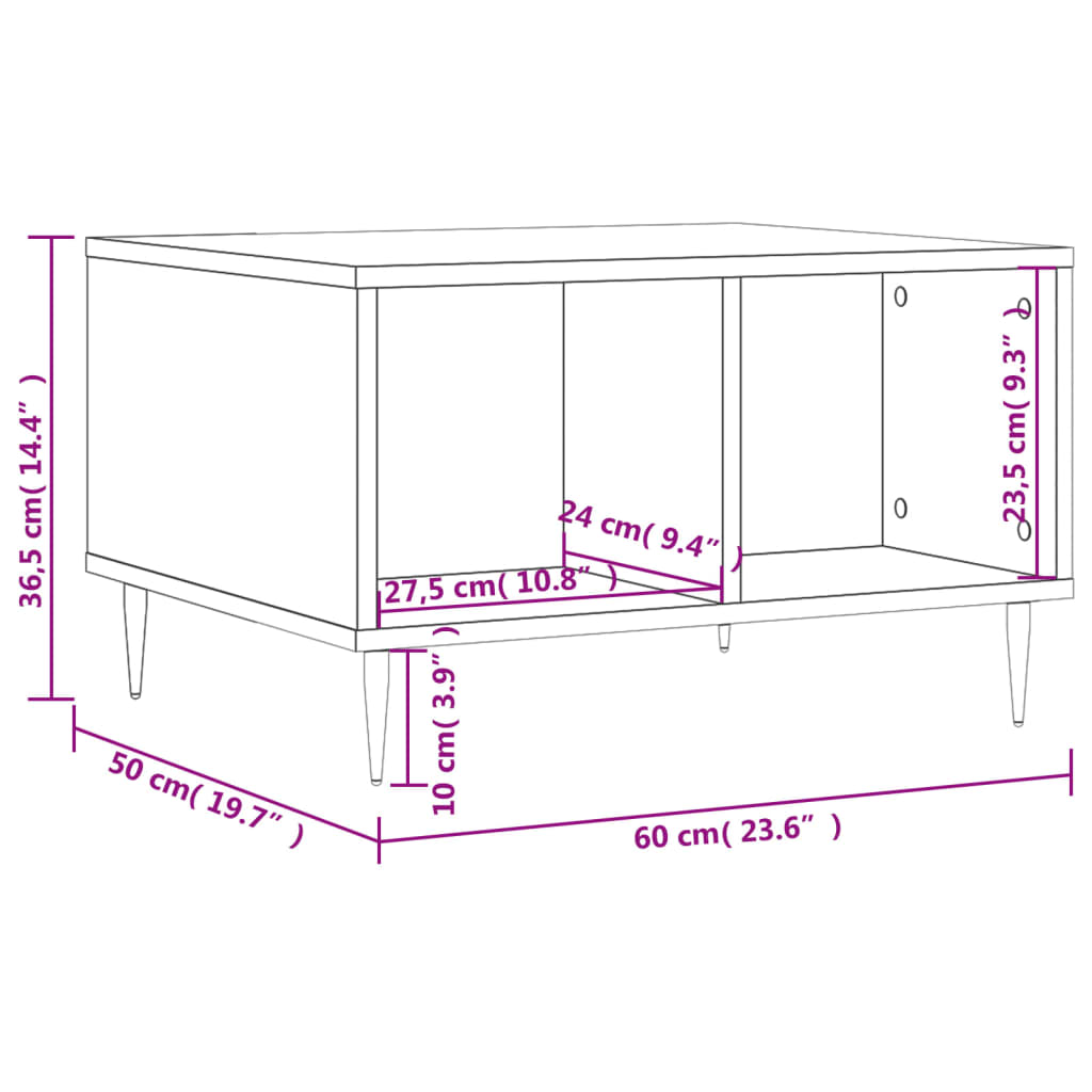 Mesa de centro 60x50x36,5 cm derivados de madeira cinza sonoma