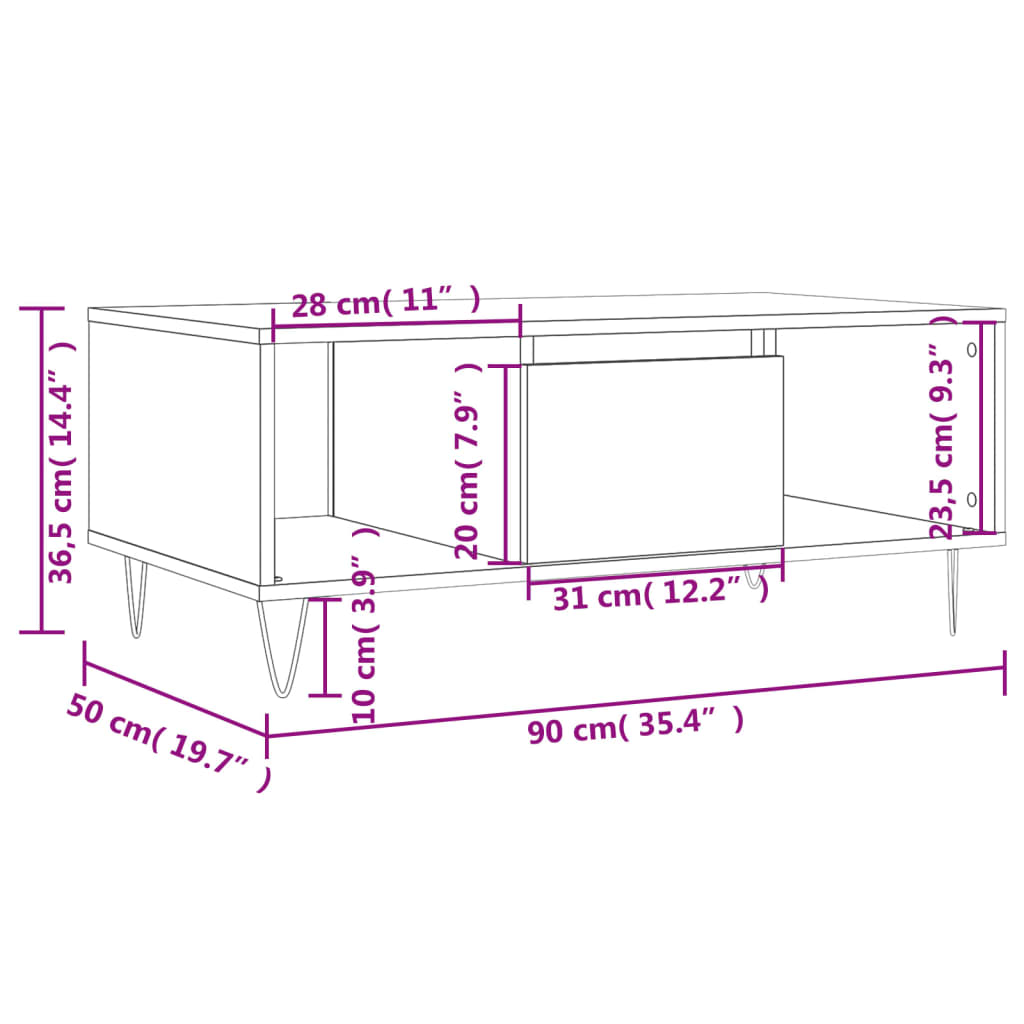 Mesa de centro 90x50x36,5 cm derivados de madeira branco