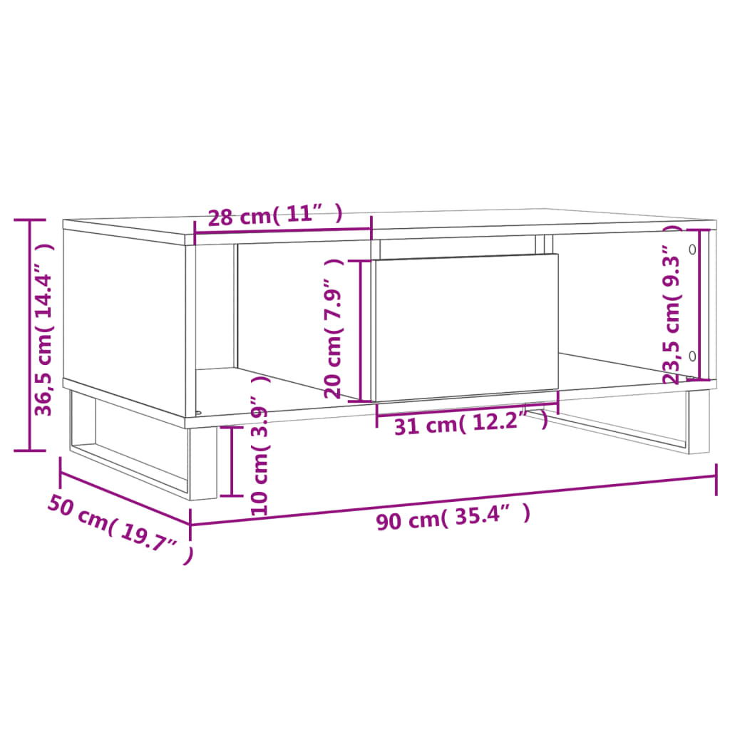 Mesa de centro 90x50x36,5 cm derivados madeira branco brilhante