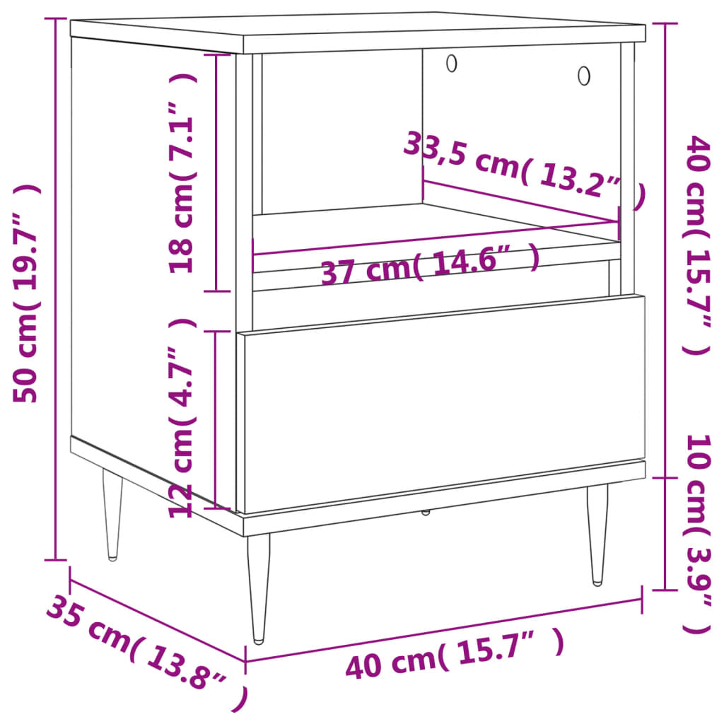 Mesa de cabeceira 40x35x50 cm derivados de madeira branco