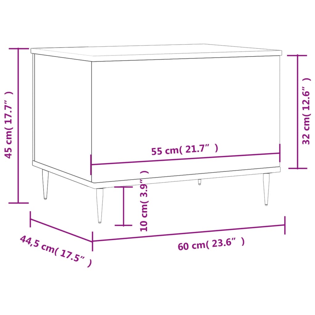 Mesa de centro 60x44,5x45 cm derivados madeira cinzento cimento