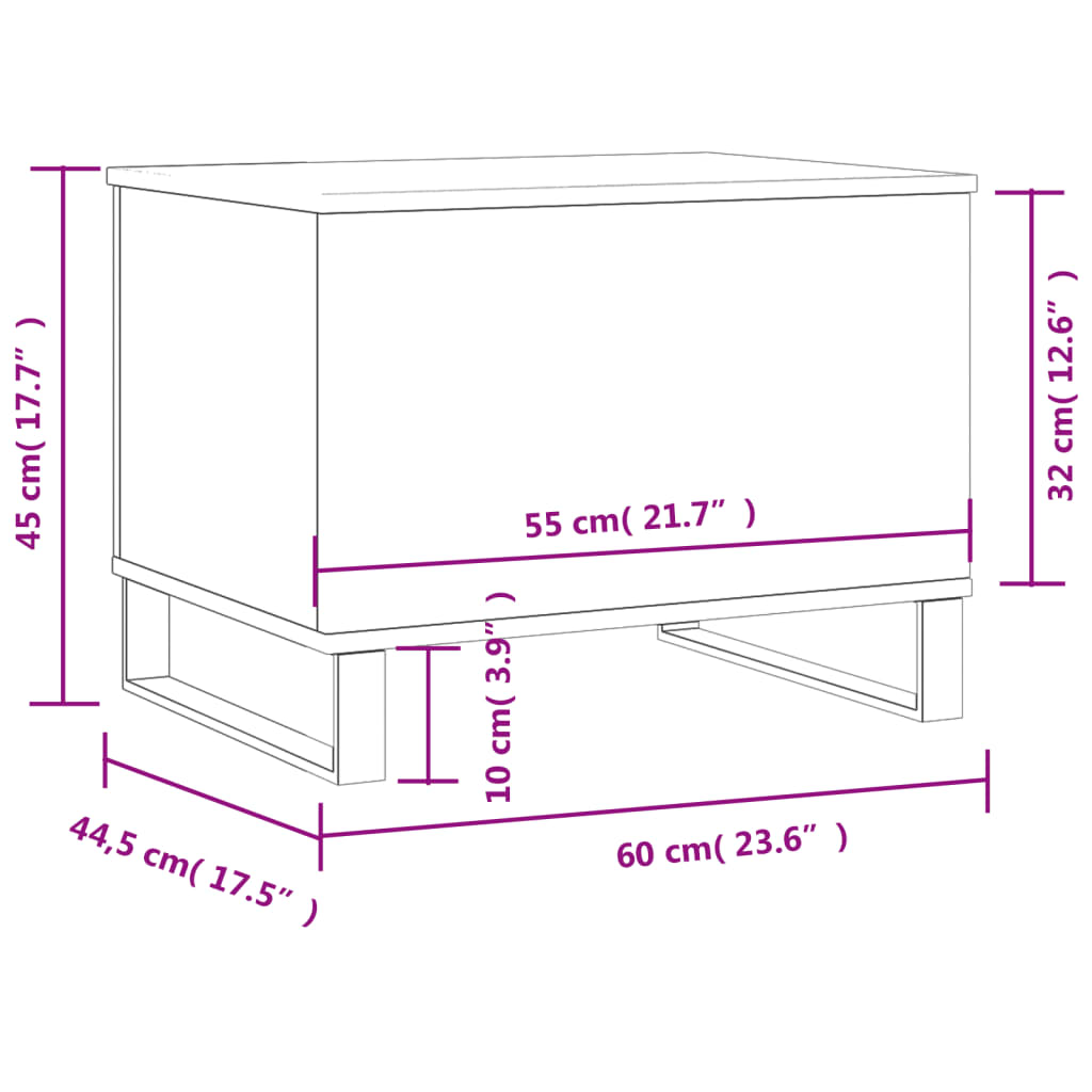 Mesa de centro 60x44,5x45 cm derivados madeira cinzento cimento