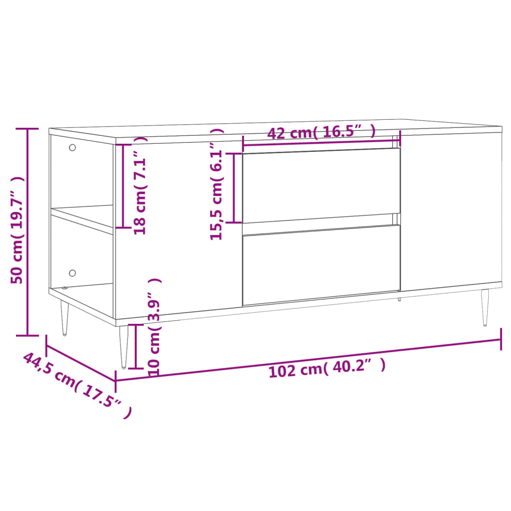 Mesa centro 102x44,5x50cm derivados de madeira branco brilhante