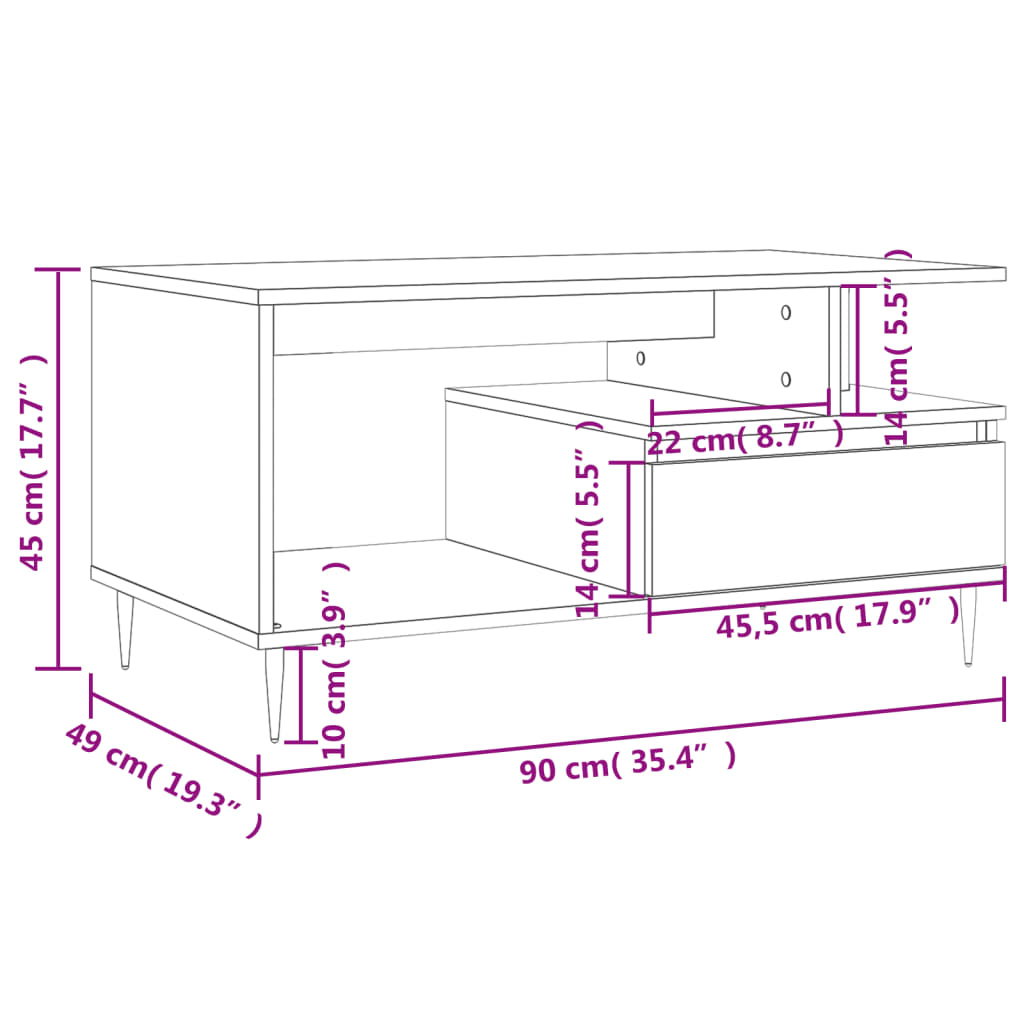 Mesa de centro 90x49x45 cm derivados de madeira branco