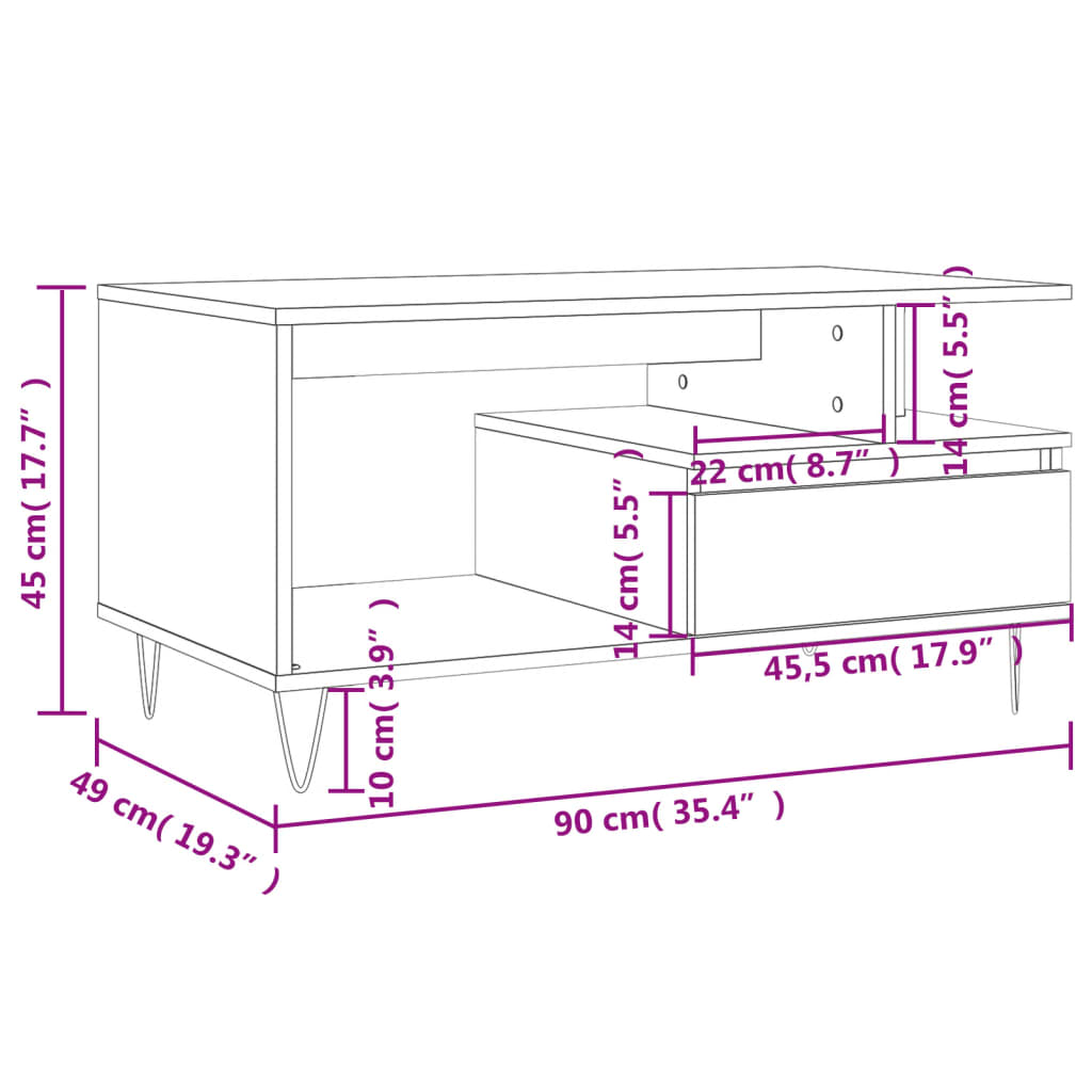 Mesa de centro 90x49x45 cm derivados de madeira branco