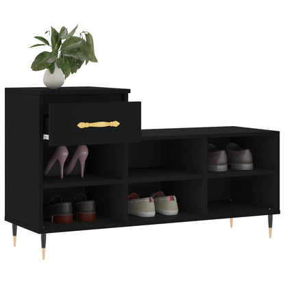 Sapateira Marbella - Com 1 Gaveta e 6 Prateleiras - Cor Preto - 102x36x60 cm - Derivados de Madeira e Pernas de Metal - Design Moderno