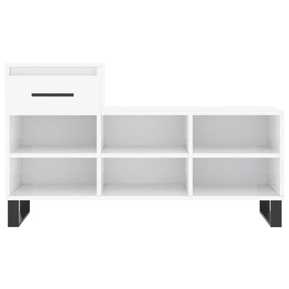 Sapateira Laila - Com 1 Gaveta e 6 Prateleiras - Cor Branco Brilhante - 102 x 36 x 60 cm - Derivados de Madeira com Estrutura de Metal - Design Moderno