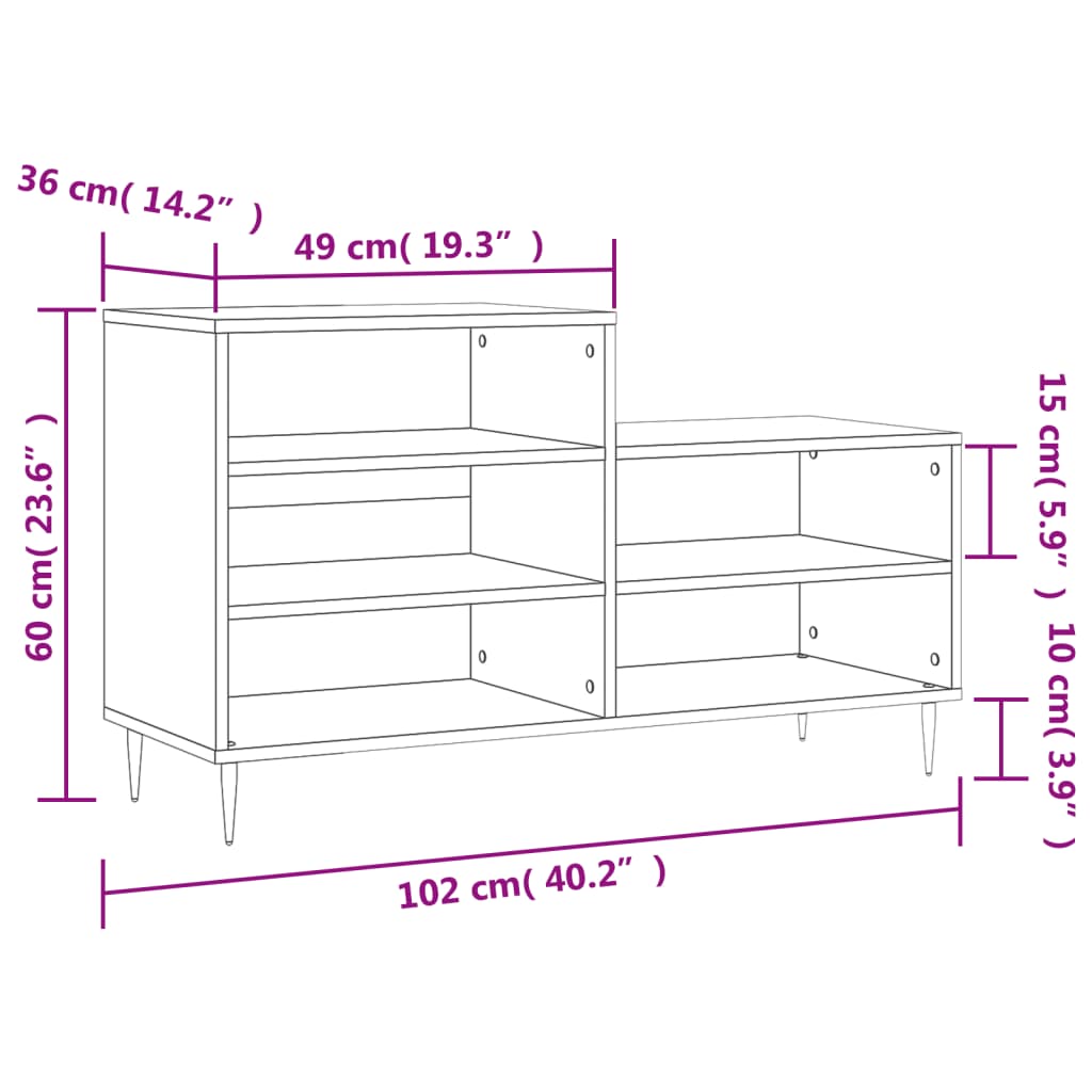 Sapateira Samira - Com 5 Compartimentos - Cor Cinzento Cimento - 102x36x60 cm - Derivados de Madeira e Pés em Metal - Design Moderno