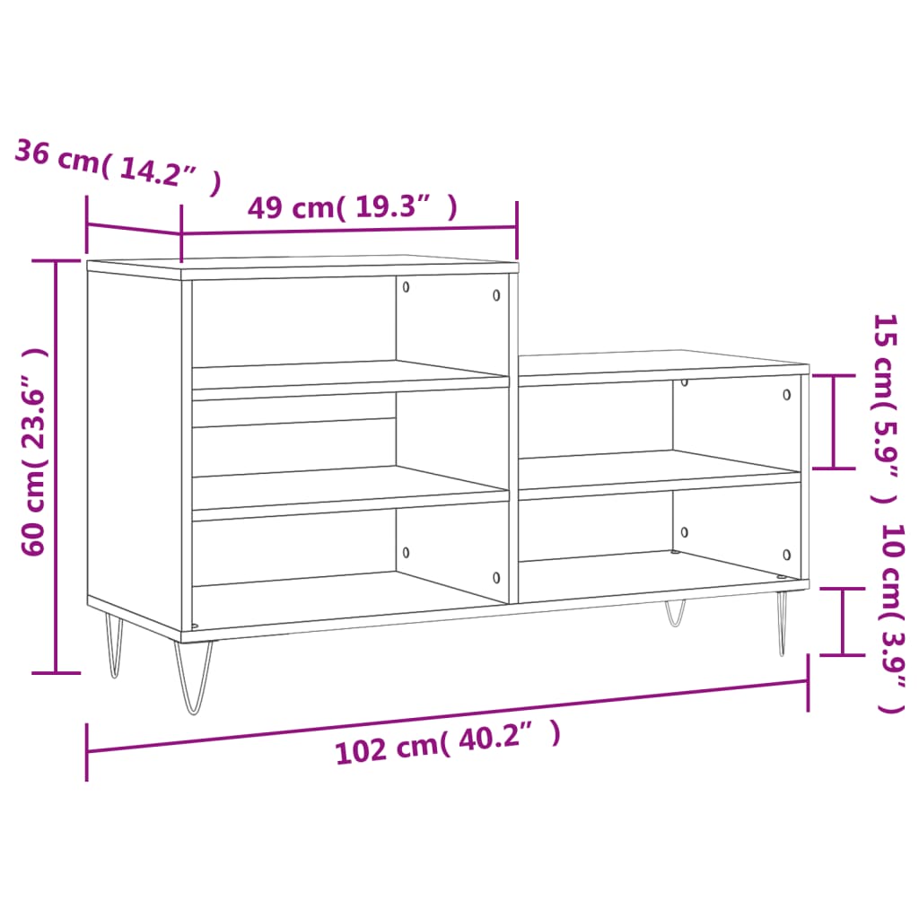 Sapateira com Banco Andreas - Com 5 Prateleiras - 102x36x60 cm - Cor Branco - Derivados de Madeira com Pés em Metal