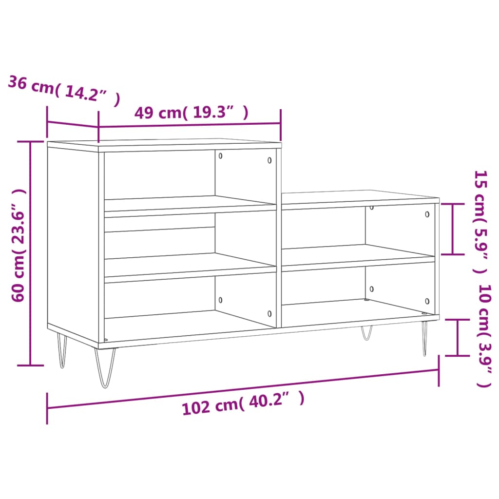 Sapateira com Banco Andreas - Com 5 Prateleiras - 102x36x60 cm - Cor Castanho - Derivados de Madeira com Pés em Metal