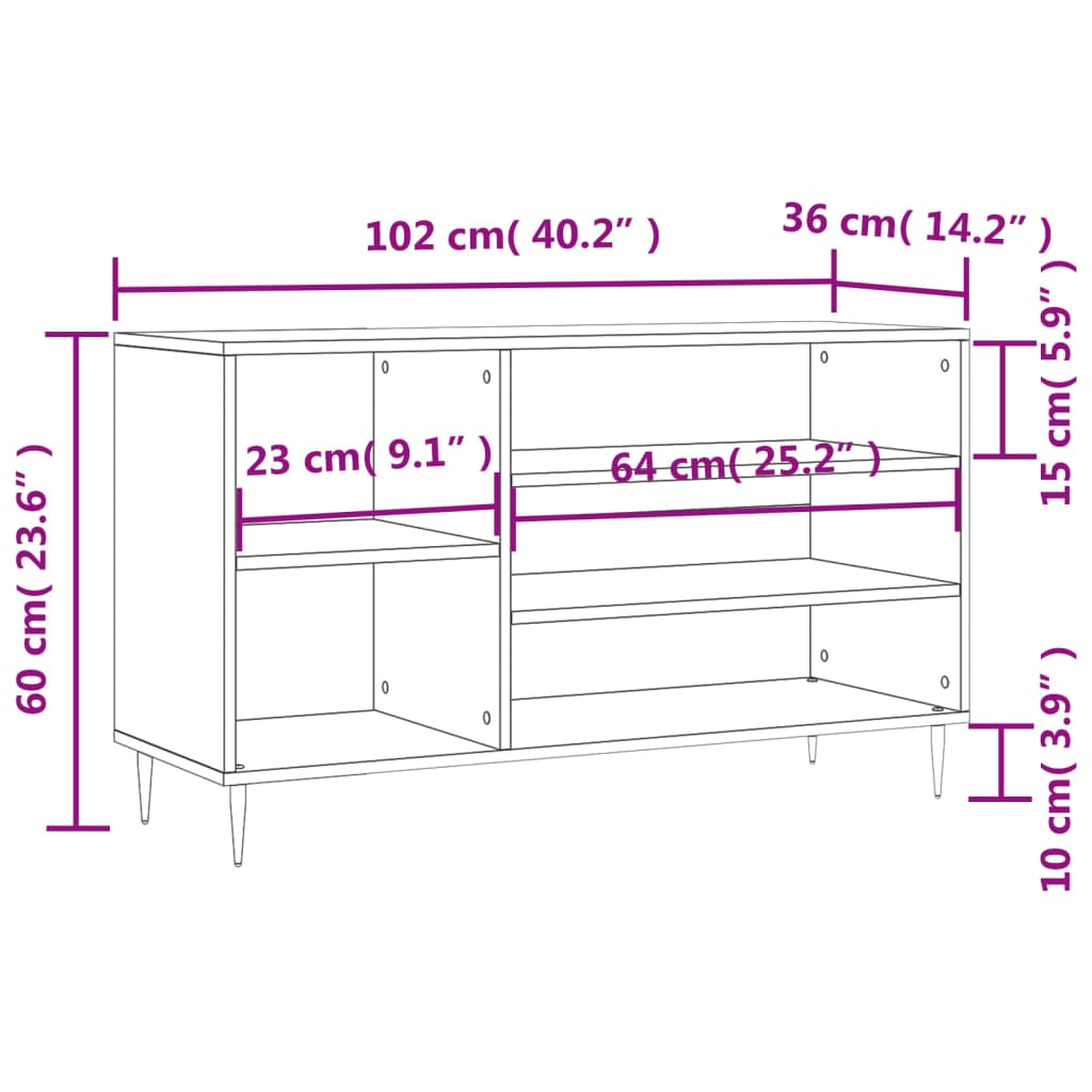 Sapateira Raika - Com 5 Prateleiras - Cor Carvalho Sonoma - 102x36x60 cm - Derivados de Madeira - Pés em Metal - Design Moderno