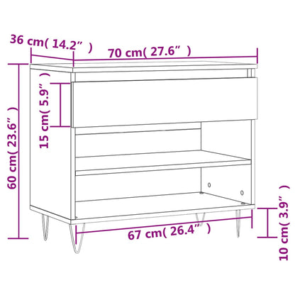 Sapateira Adela - Com 1 Gaveta e 2 Prateleiras - Cor  Carvalho Sonoma - 70x36x60 cm - Derivados de Madeira e Pés em Metal - Design Moderno