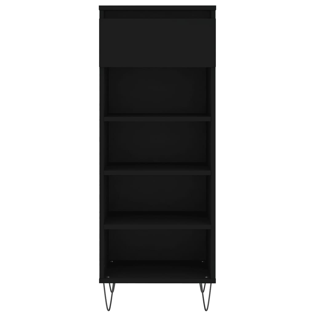 Sapateira Vera - Com 1 Gaveta e 4 Prateleiras - - Cor Preto - 40x36x105 cm - Derivados de Madeira e Pés em Metal - Design Moderno