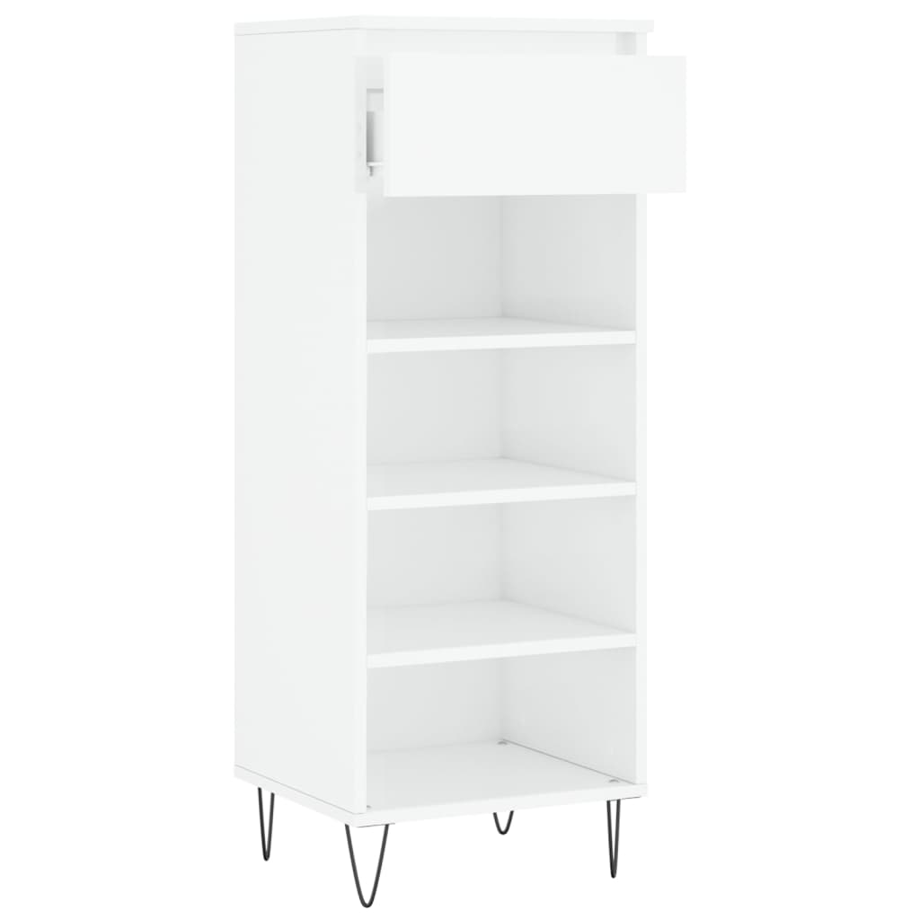 Sapateira Vera - Com 1 Gaveta e 4 Prateleiras - Cor Branco Brilhante - 40x36x105 cm - Derivados de Madeira e Pés em Metal - Design Moderno