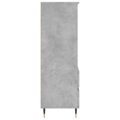 Aparador Lírio - Cor Cinzento Cimento - Com 3 Prateleiras e 2 Gavetas - 40x36x110 cm -  Derivados de Madeira e Pernas em Metal e Acabamento em Madeira de Eucalipto - Design Nórdico