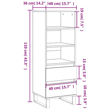 Aparador Lírio - Cor Branco Brilhante - Com 3 Prateleiras e 2 Gavetas - 40x36x110 cm -  Derivados de Madeira e Pernas em Ferro  - Design Nórdico