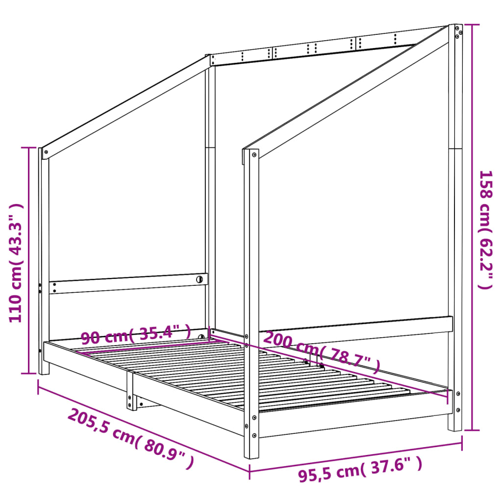 Estrutura de cama infantil 90x200 cm pinho maciço branco