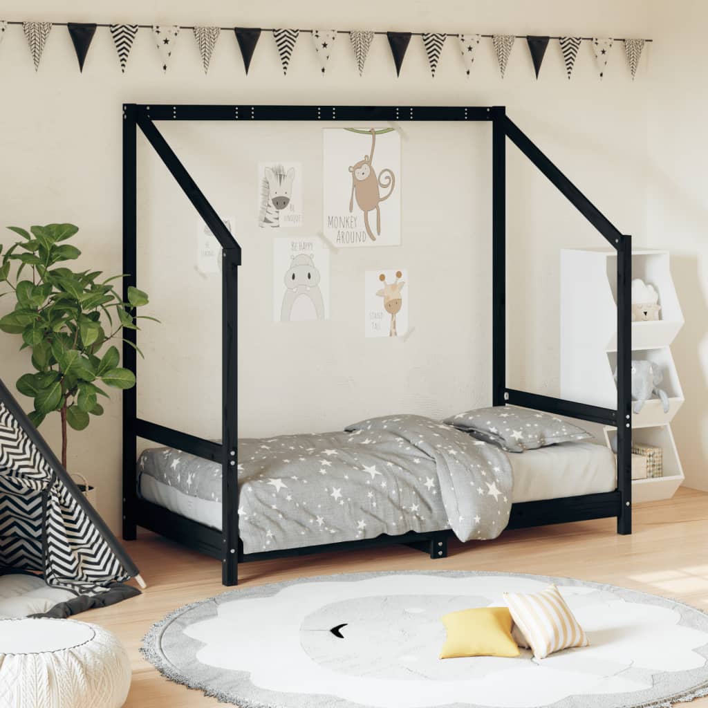 Estrutura de cama infantil 80x160 cm pinho maciço preto