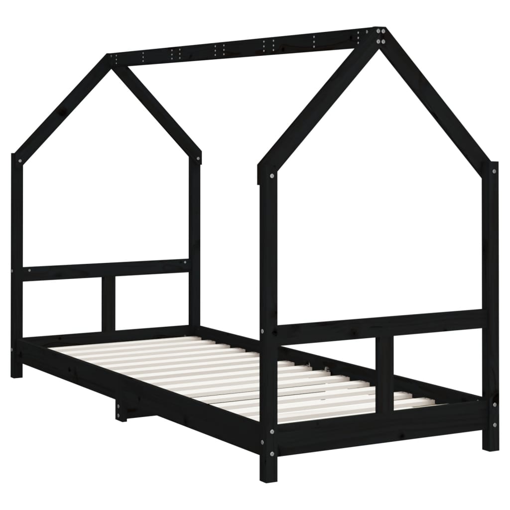 Estrutura de cama infantil 80x200 cm pinho maciço preto