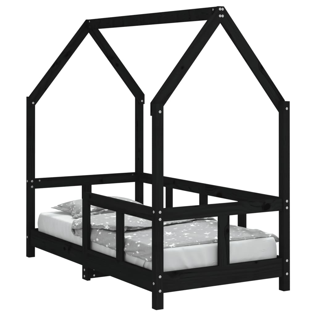 Estrutura de cama infantil 70x140 cm pinho maciço preto